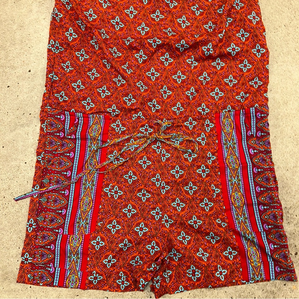 Earthbound Trading Co Orange Blue Boho Strapless Tube Top Romper Pockets Large - Picture 4 of 6